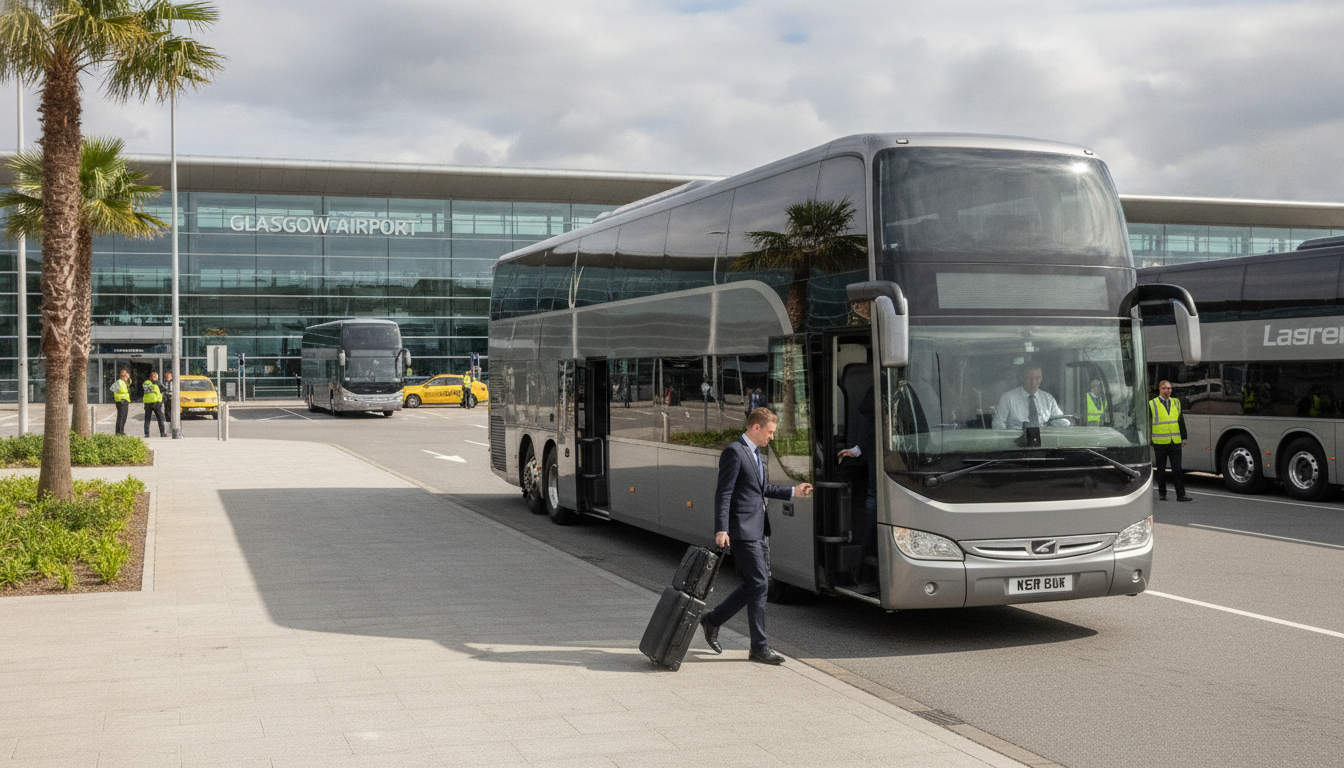 Optimising Business Journeys: Premium Airport Transfers for Corporate Teams — executive coach meeting a group at Glasgow Airport