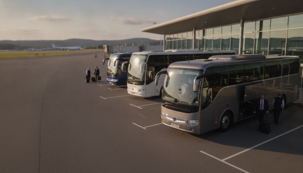 Planning a Glasgow Conference: Essential Coach Hire for Delegates — executive coach meeting a group at Glasgow Airport