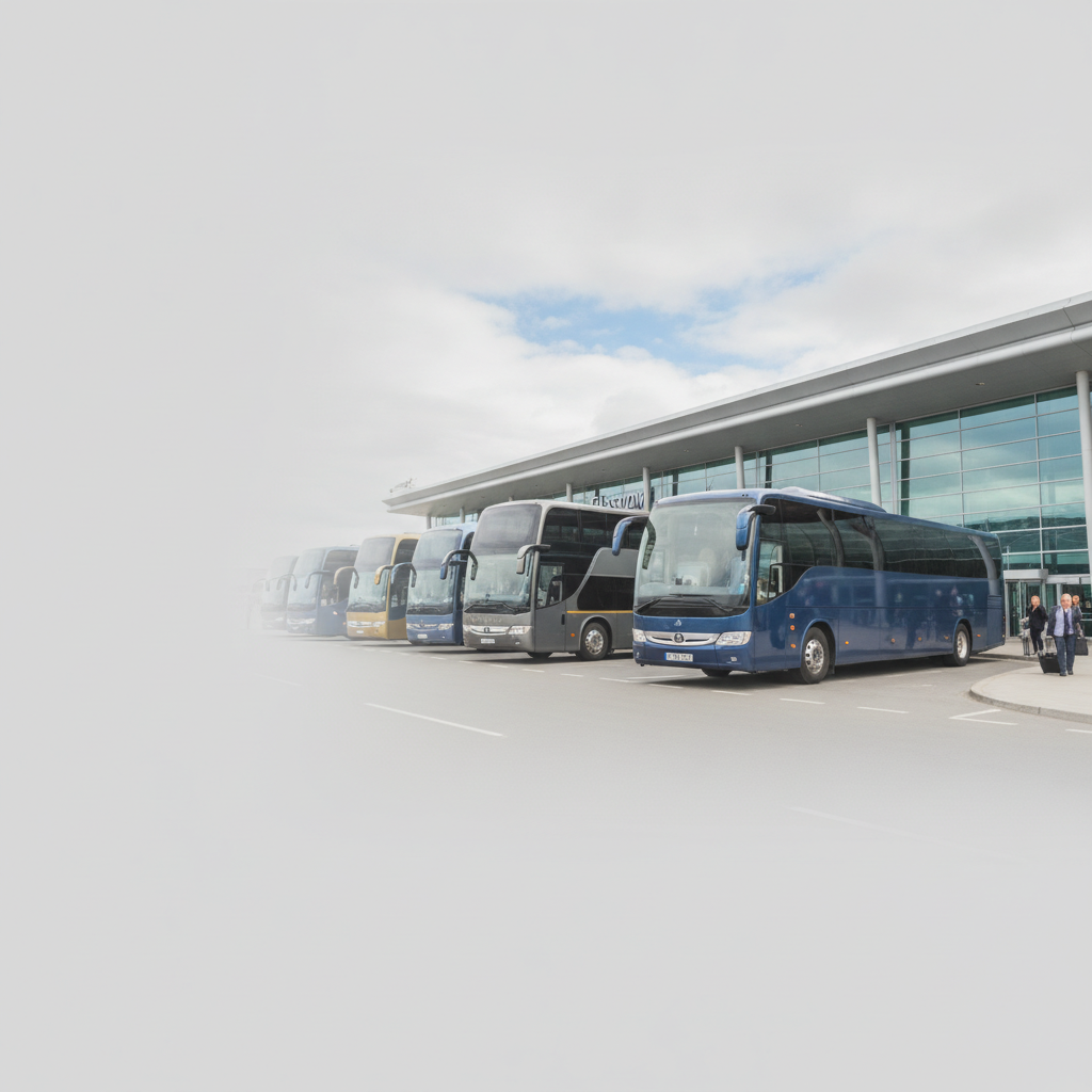 Our coach Fleet for Glasgow Transfers — executive coach meeting a group at Glasgow Airport