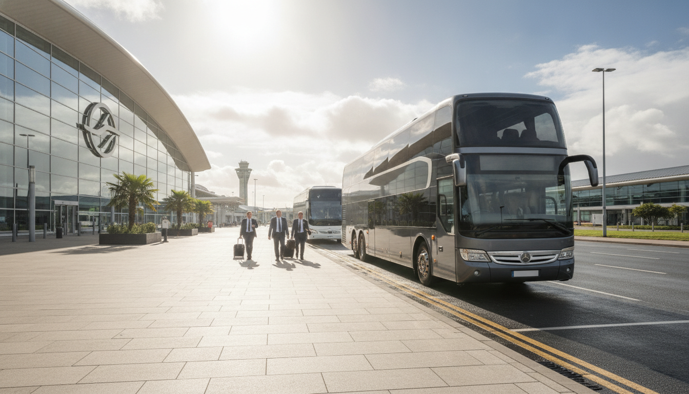 Glasgow Business Hub: Efficient Coach Travel for Your Corporate Calendar — executive coach meeting a group at Glasgow Airport
