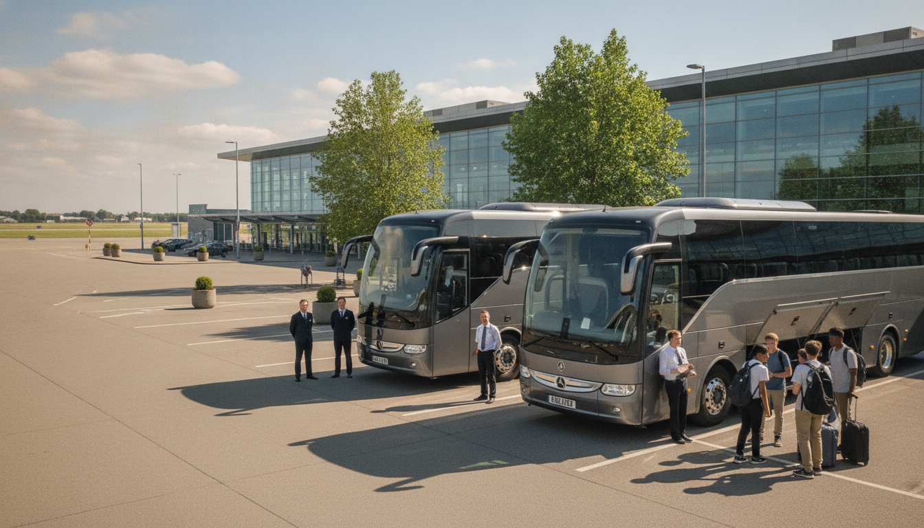 Planning Your School's Glasgow Trip: Essential Group Transport Tips — executive coach meeting a group at Glasgow Airport